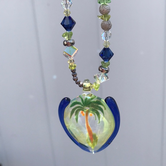Handmade Lampwork Glass/Sterling/Crystal Necklace - Picture 7 of 8
